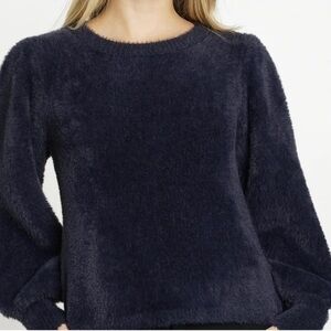 dRA Anthropologie Franco Black Soft Plush Warm Puff sleeve Sweater Size M